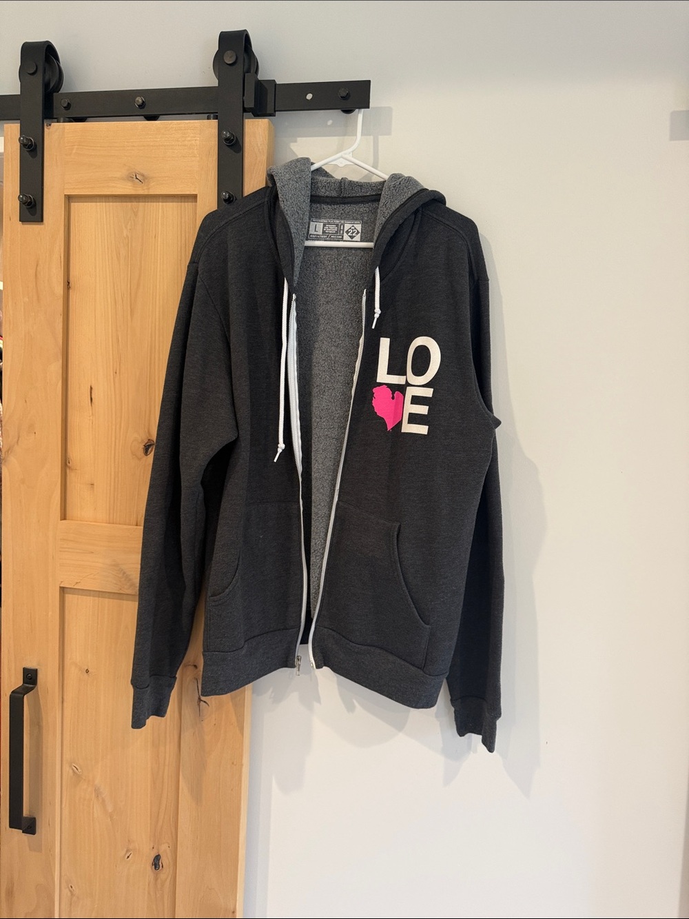Women's Charcoal Zip Hoodie with Pink Heart 'LOVE' Graphic